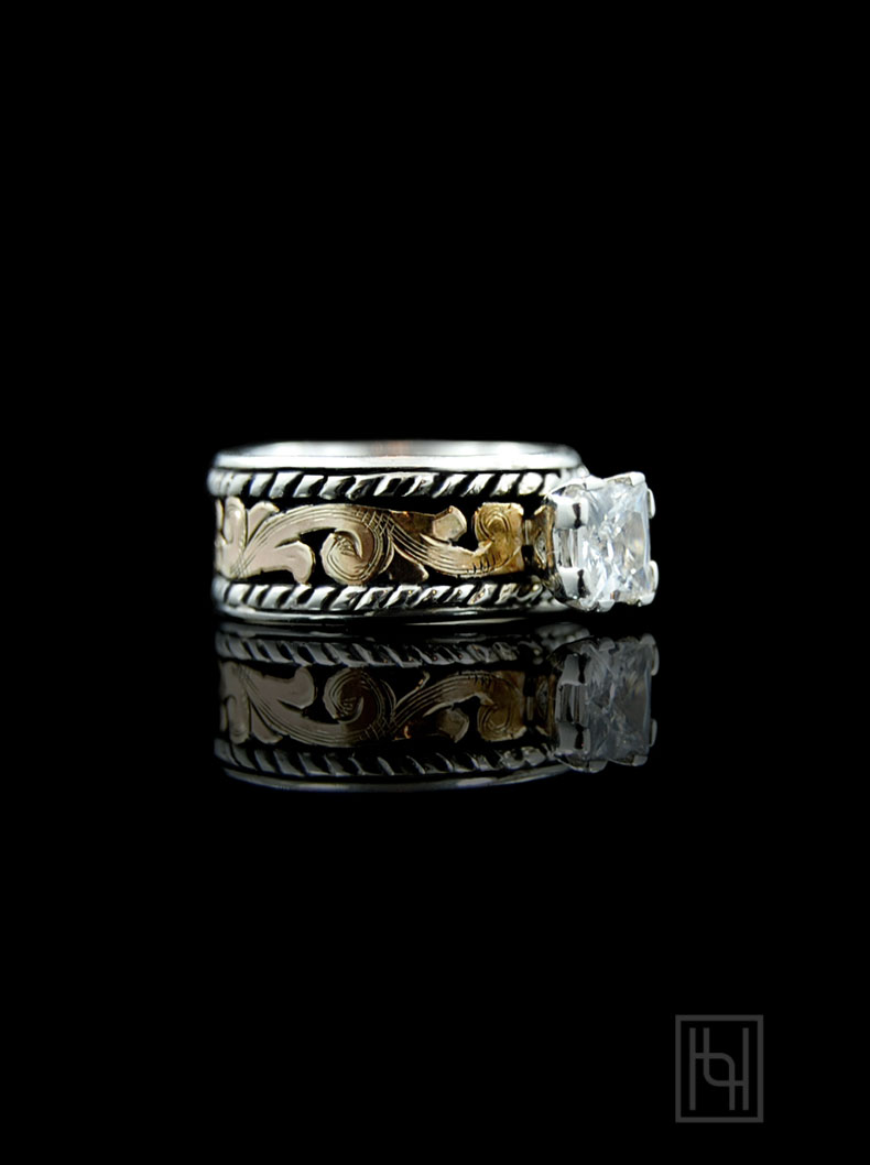 Rope & Scroll Solitaire Ring Hyo Silver