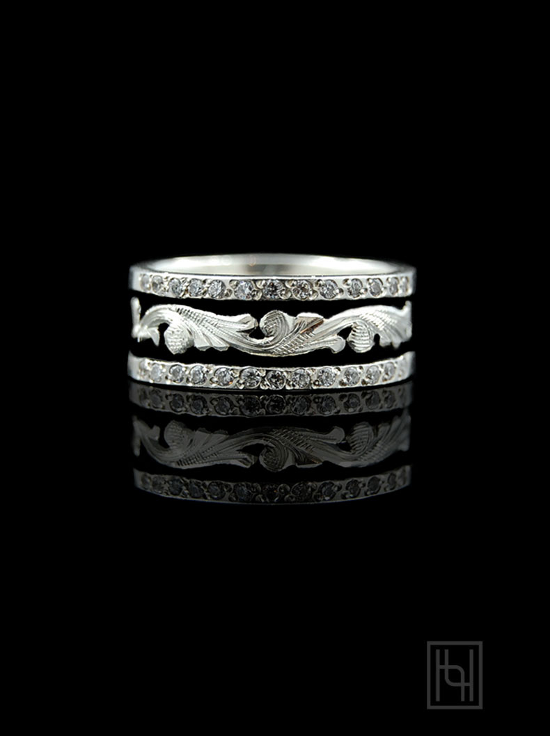 Scrolled & Antiqued Silver Crystal Band
