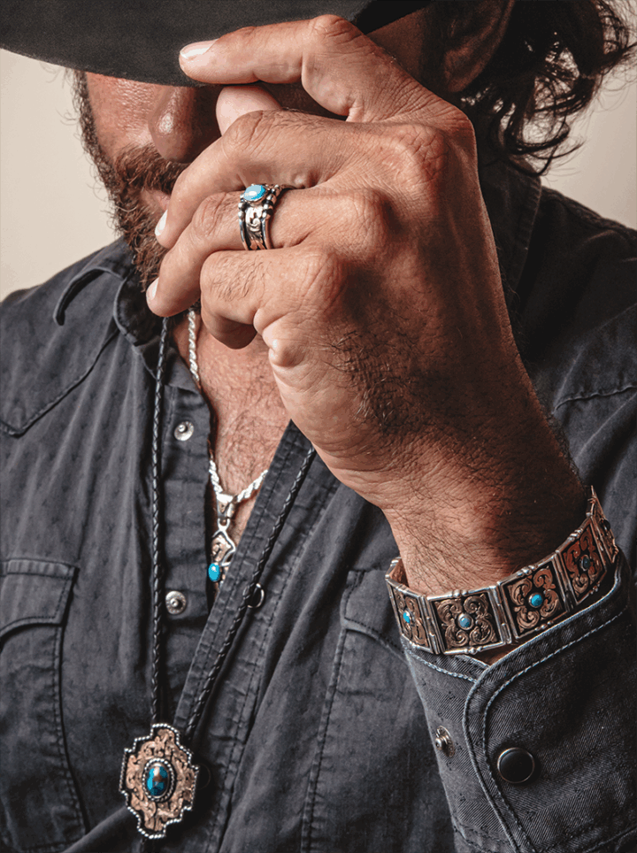Western Turquoise Ring on Him