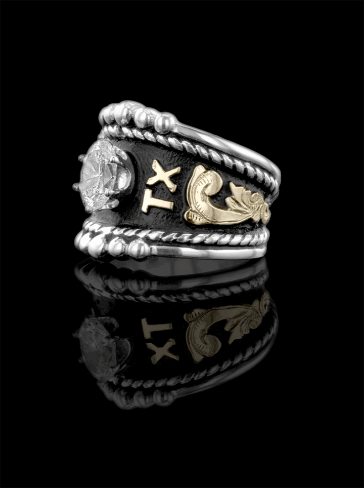 BSR0PF Custom Rope Ring with Yellow Gold & Black Background Side