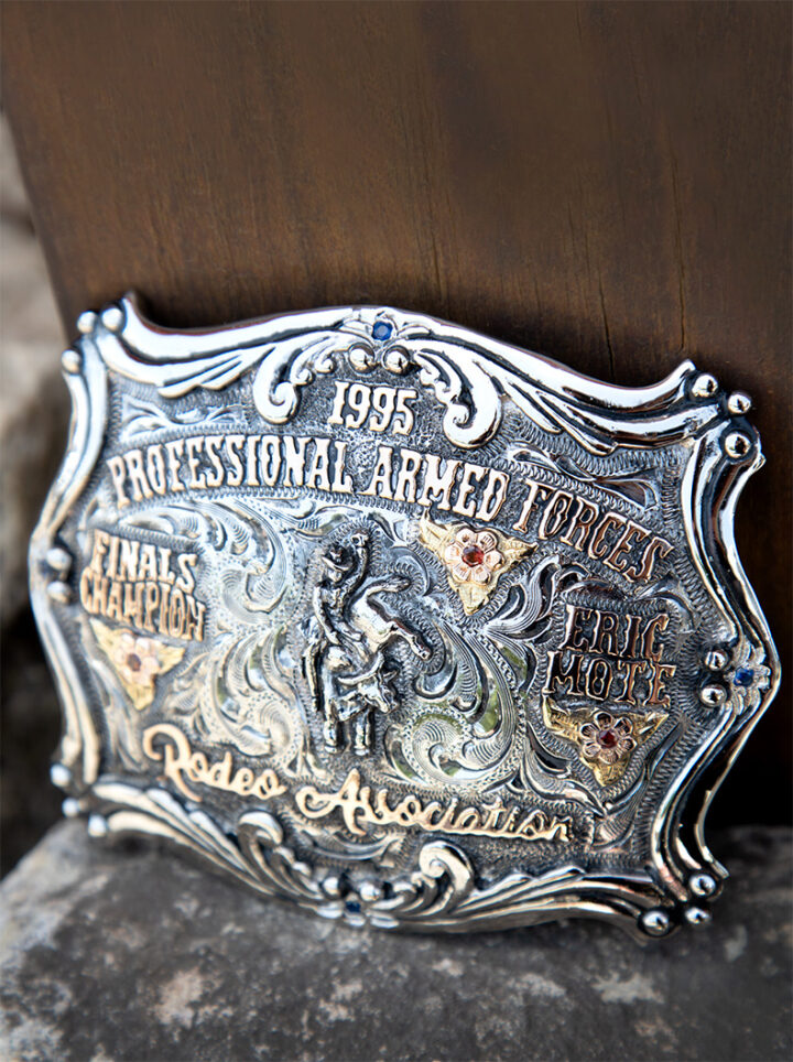 Fancy Belt Buckle with Vintage Engraved Scrolls with Rose Gold Lettering