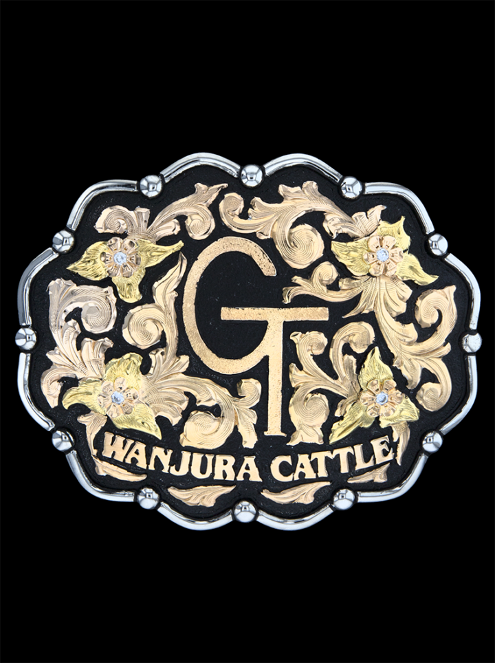 Fiesta Custom on black background and Yellow Gold Scrolls