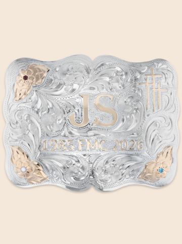 HOUND-DOG-Custom-Buckle-Bright-Silver-RG-Flowers