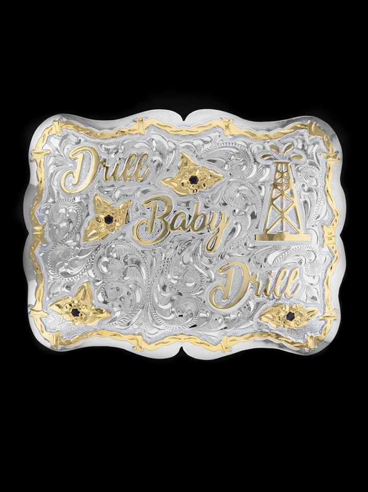 Hound-Dog-Belt-Buckle-Bright-Silver-Gold-Lettering Product Image