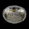 Nevada Belt Buckle Bright Silver Engraved Scrolls with Yellow Gold Figures