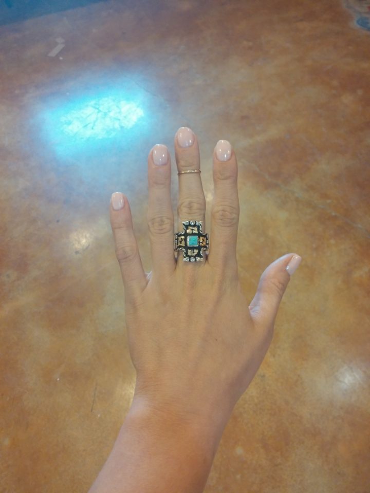 Wide Coral Cross Ring