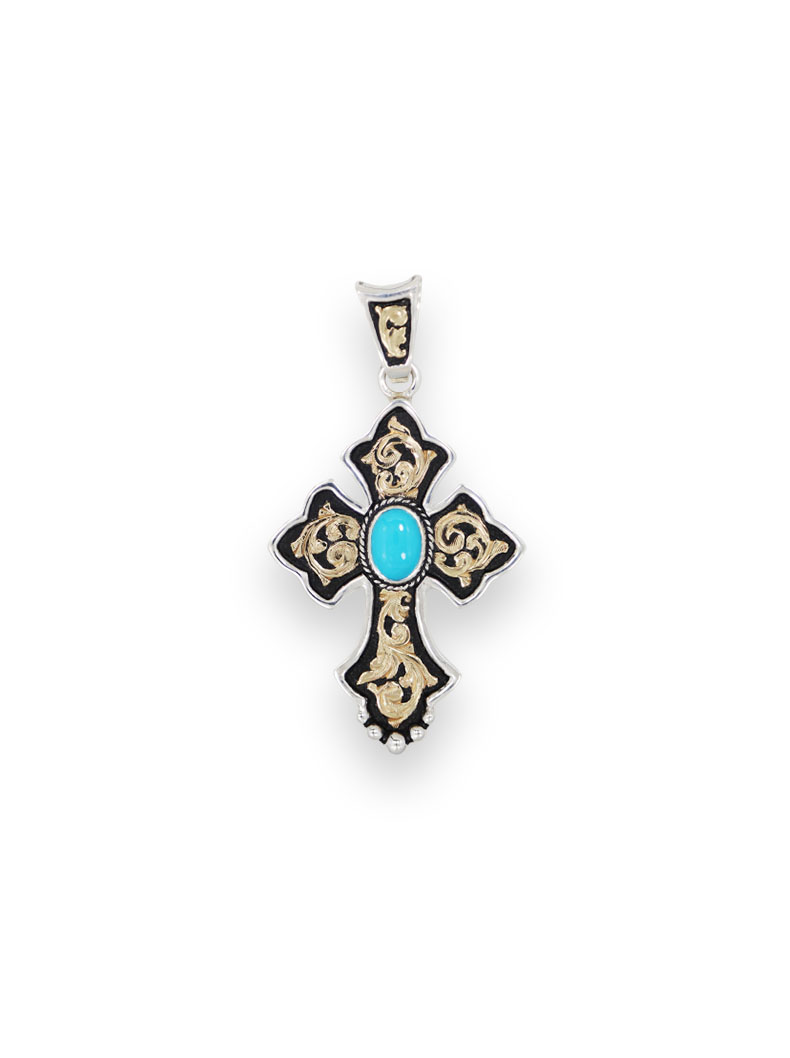 RimRock Blue Turquoise Large Budded Cross Pendant - Hyo Silver