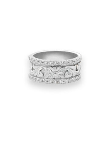 Sterling Silver Bright Silver Scroll & Crystal Ring | Hyo Silver