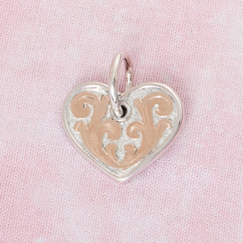 Silver Heart Pendant w/ Rose Gold Scrolls on Silver Background