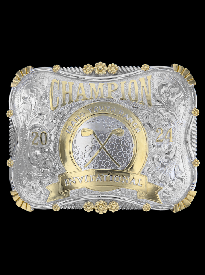 Galaxy Belt Buckle Bright Silver with Gold Lettering