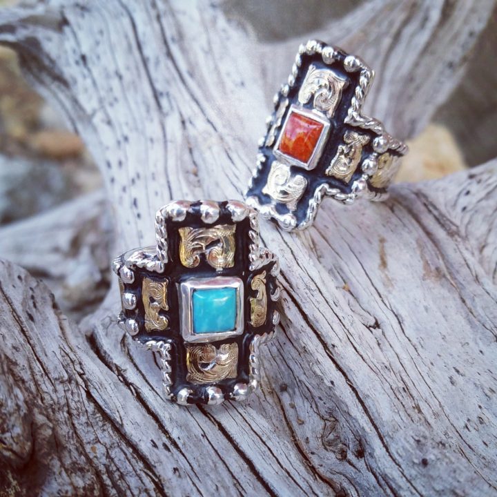 RRR013 Coral & Turquoise Rings, lifestyle image