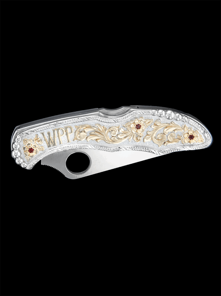 BSKN007G Large Monogram Knife with Gold Scrolls