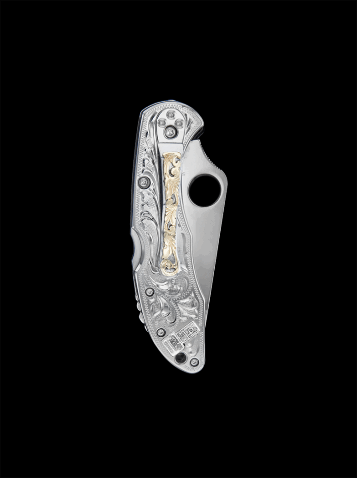 BSKN007G Large Monogram Knife with Gold Scrolls