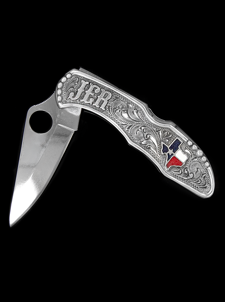 Large Silver Engraved Custom Knife - Custom Knives by Hyo Silver