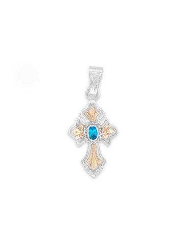 RRP020 Budded Blue Topaz Cross Pendant