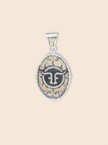 Family Tree Pendant Vintage Engraved with Gold Scrolls