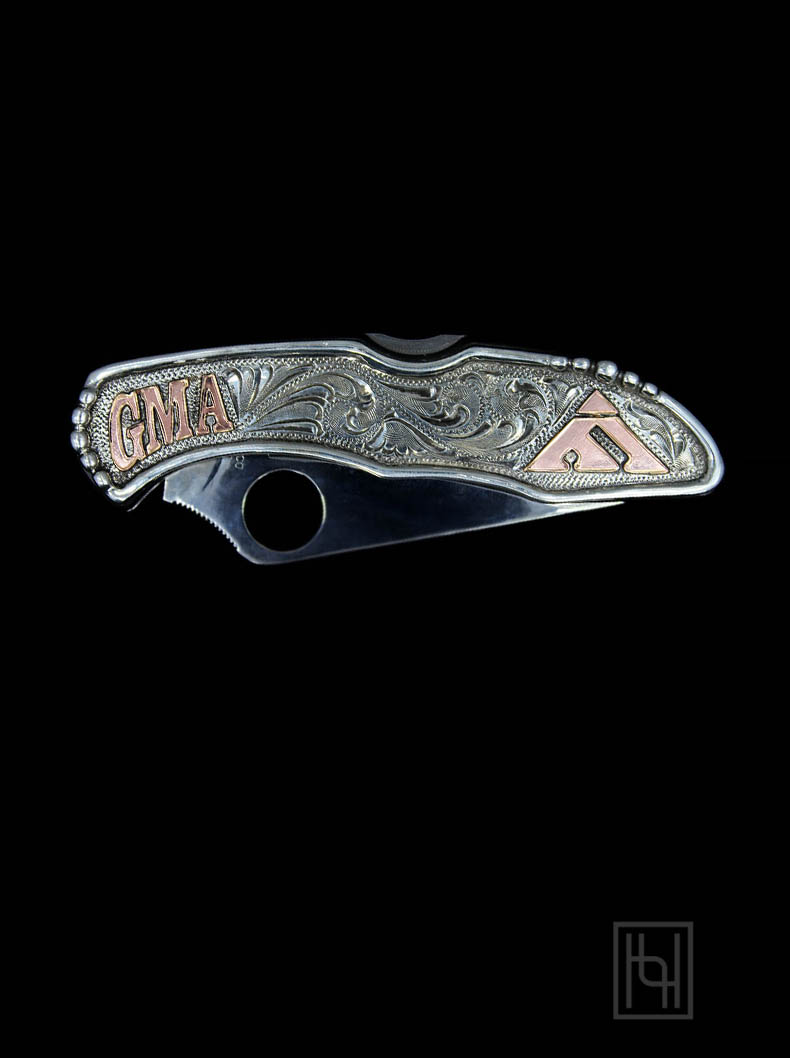 Small Silver Decorated Custom Pocket Knife