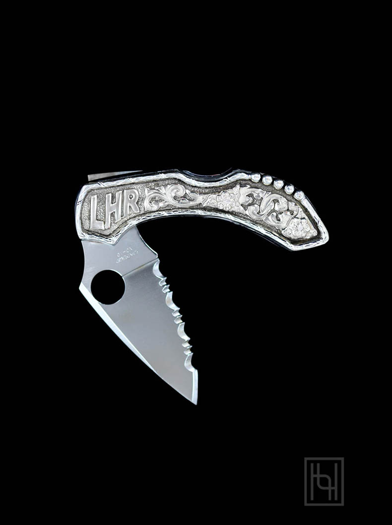 Small Silver Decorated Custom Pocket Knife