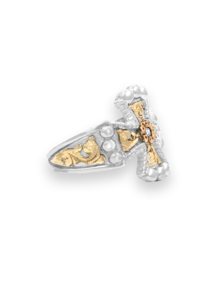 Yellow Gold Silver, Rose Gold Flower with Crystal Clear CZ
