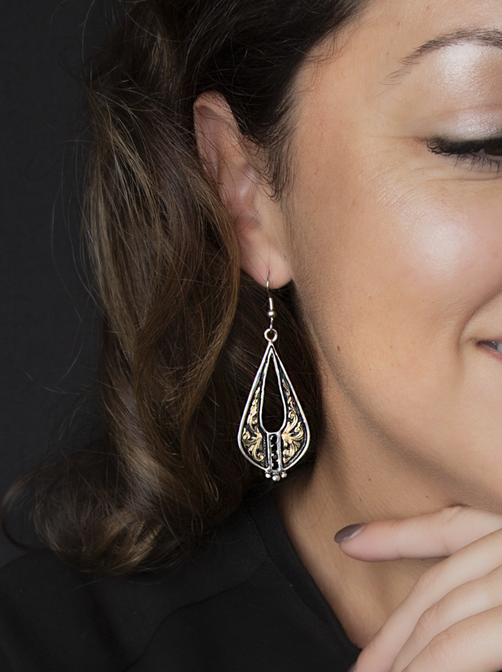 Decorative Teardrop Hook Earrings w/ Blackest Black - Image 2