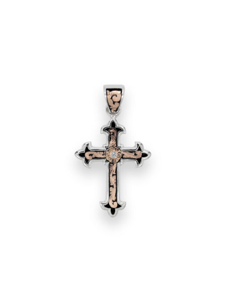 PNX032-CC Sterling Silver & Rose Gold Sovereign Cross