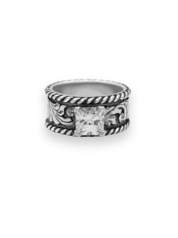 R059 Western Silver & Rope Solitaire Ring