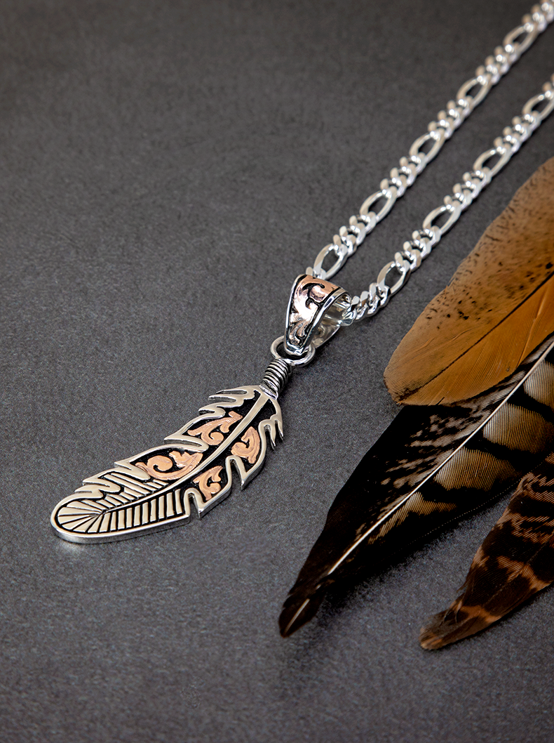 Chico Feather Pendant | Silver & Rose Gold Feather Pendant