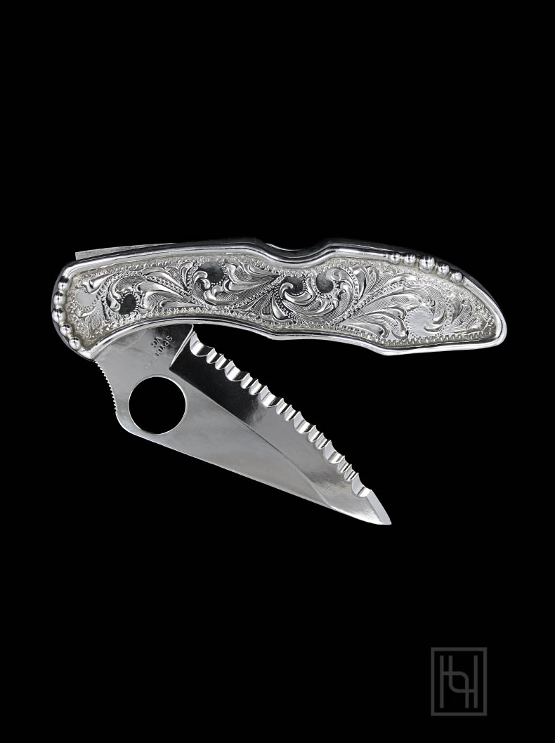 Large Serrated Blade Engraved Knife