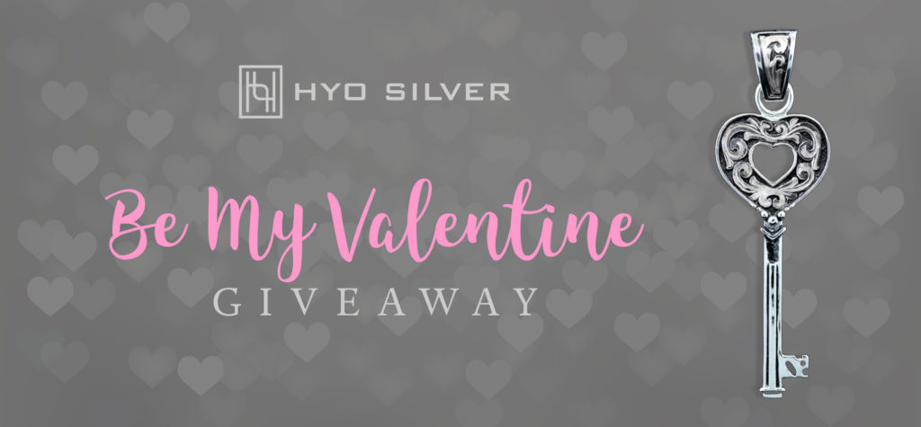 Hyo Silver Previous Be My Valentine Giveaway ft Silver Heart Pendant w/ Silver Scrolls on Black Background