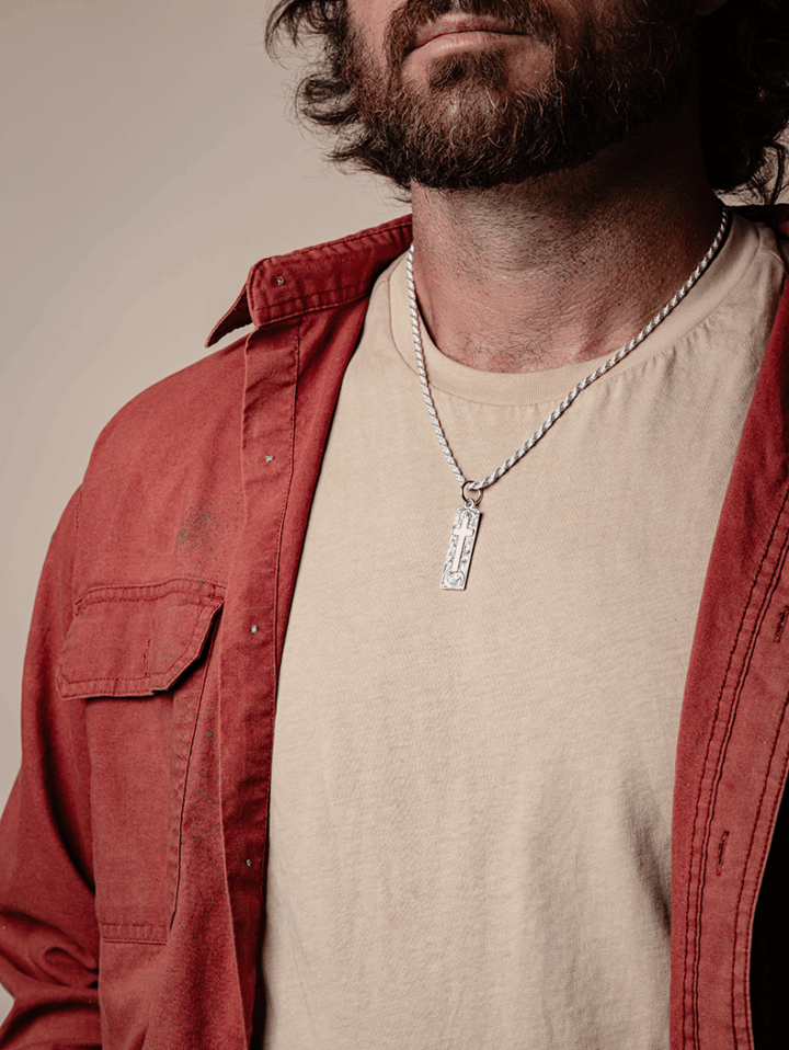 Vintage Engraved Pendant w/ Rose Gold Cross on model