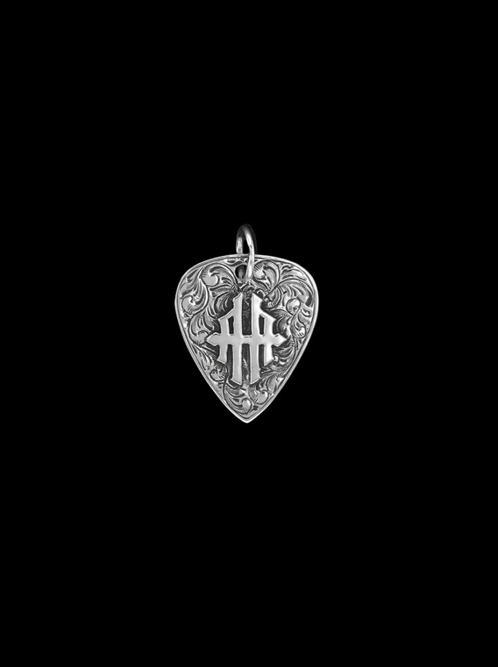 BSPN058 Vintage Engraved Silver on Silver Custom Guitar Pick