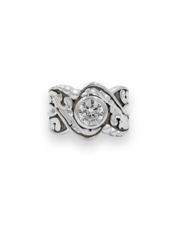 Bezel & Bead Silver Solitaire Ring Product Image