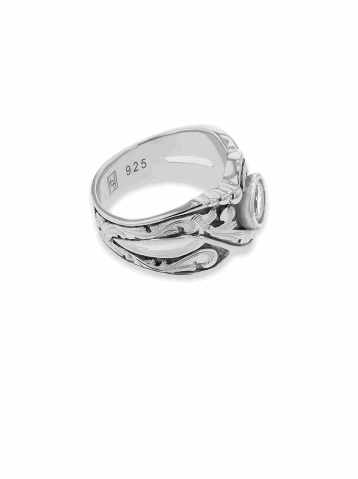 R063-TopSide View Bezel & Bead Silver Solitaire Ring