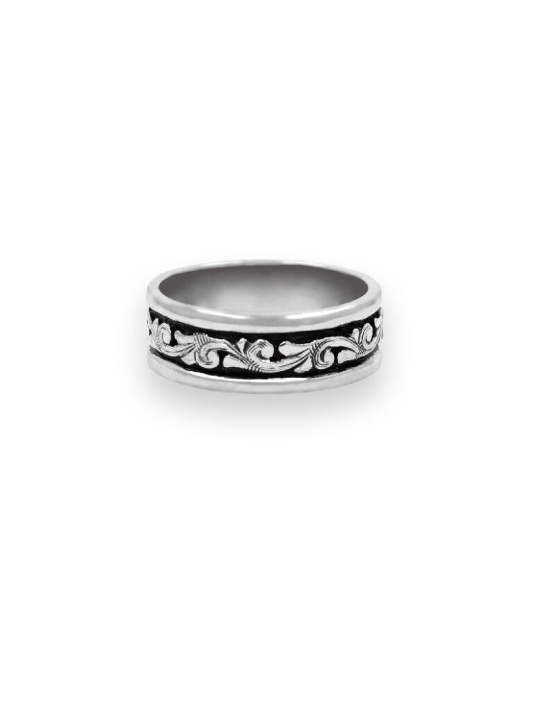 Sterling Silver Narrow Scroll Banded Ring | Hyo Silver