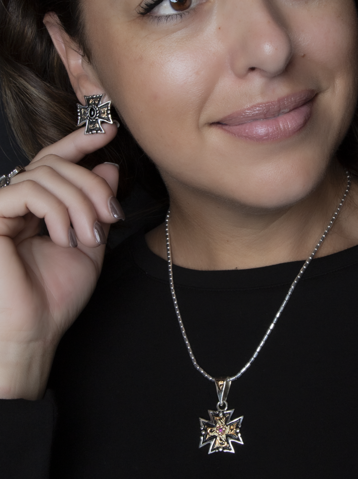 RimRock Western Cross Earrings w/ Black Onyx & Posts - Image 2