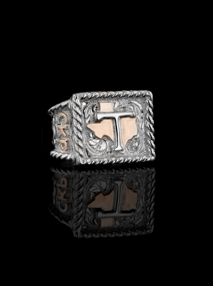 BSR030 Silver Monogram Ring Texas University Ring Product Image