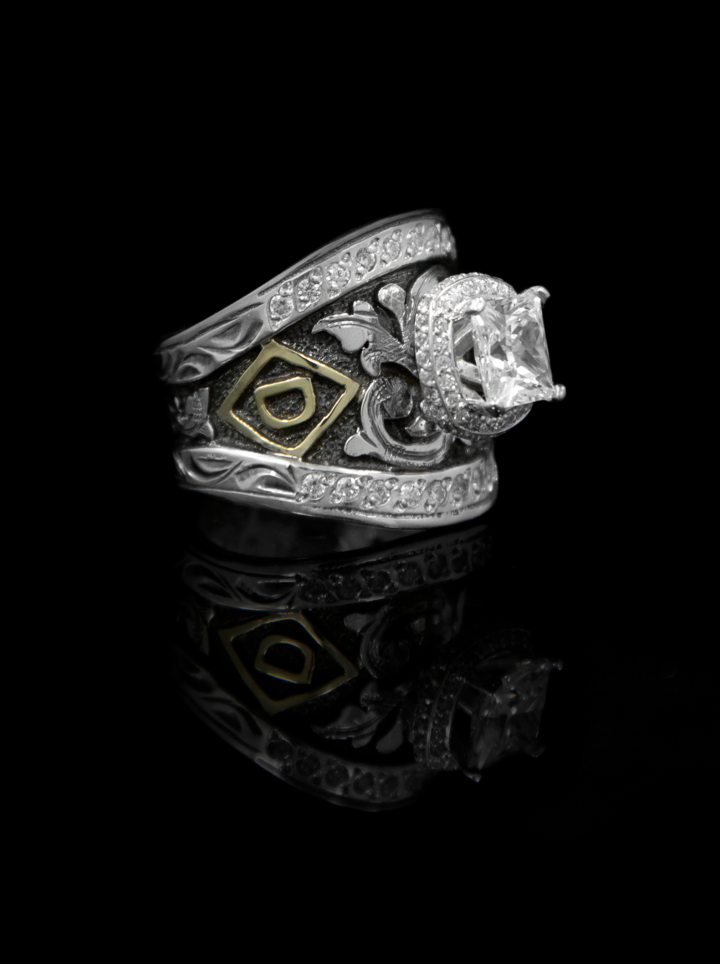 BSR045 Personalized Crystal & Solitaire Statement Ring