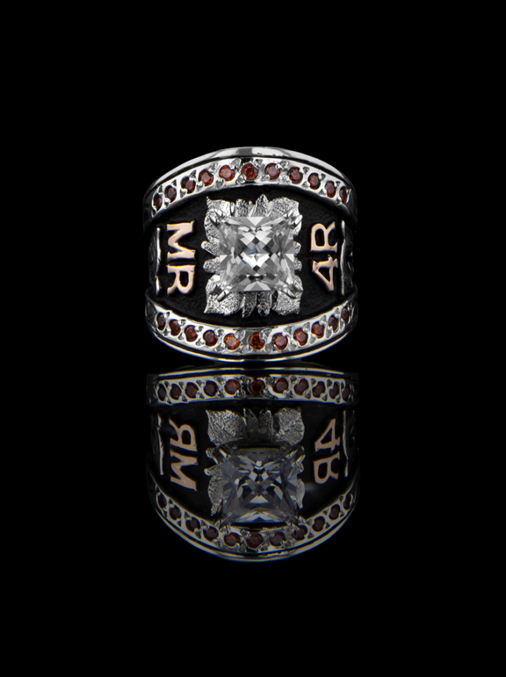 BSR045 CC Solitaire Statement Custom Ring on Black Background