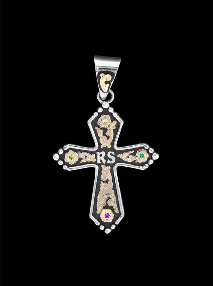 BSPNX011A Tall Cross Pendant Black with Gold Scrolls