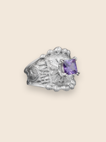 BSR018A Personalized Classic Ring Silver Scrolls & Silver Background