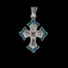 Custom Crystal Cross Pendant with Bright Silver Engraved Scrolls with Rose Gold Brand