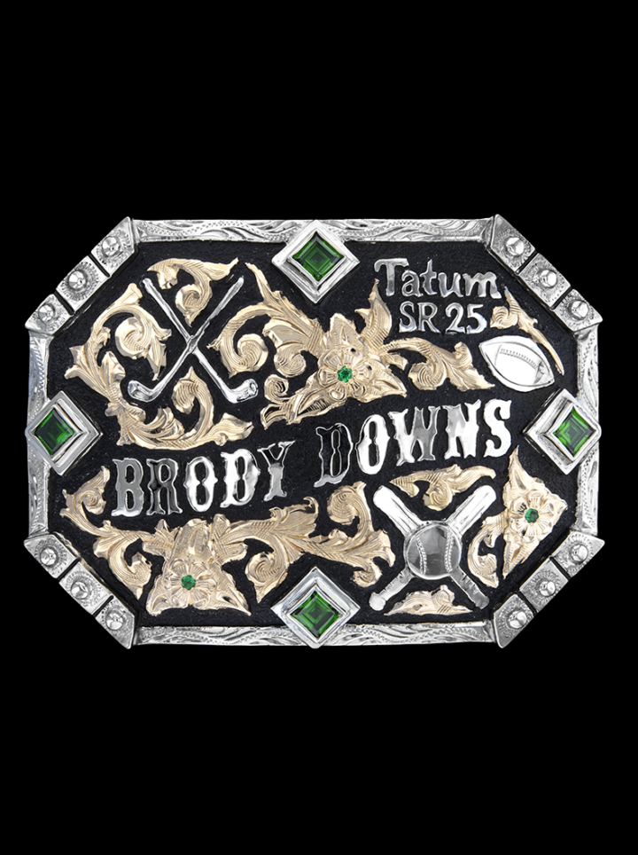 Blackjack Custom Buckle with Emerald Stones