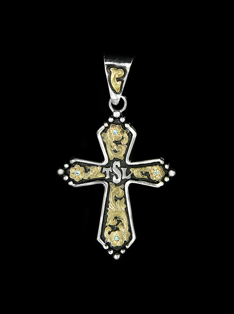 Custom Tall Cross Pendant w/ Accent Stones - Hyo Silver