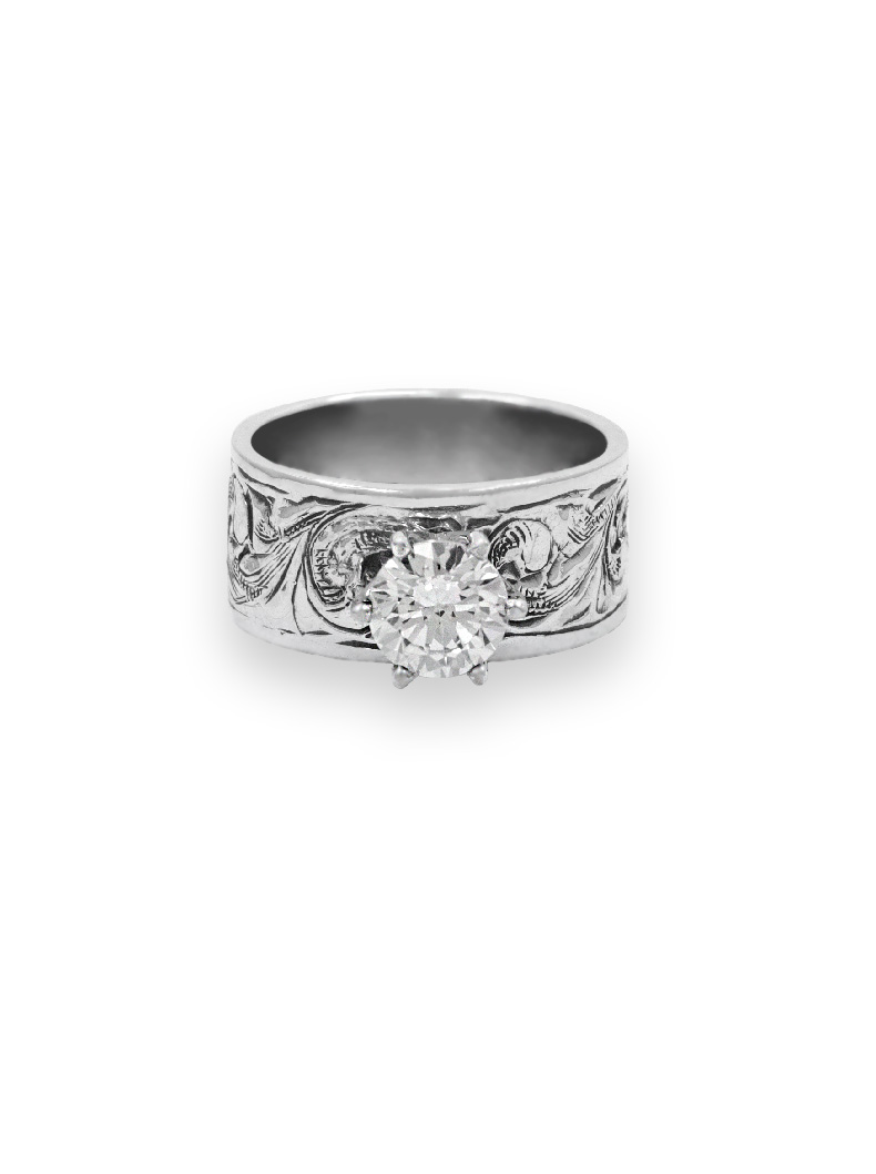 Vintage Engraved Silver Solitaire Ring