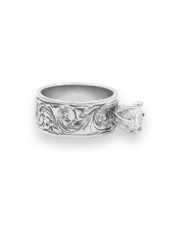 Vintage Silver Engraved Scroll with Crystal Clear CZ