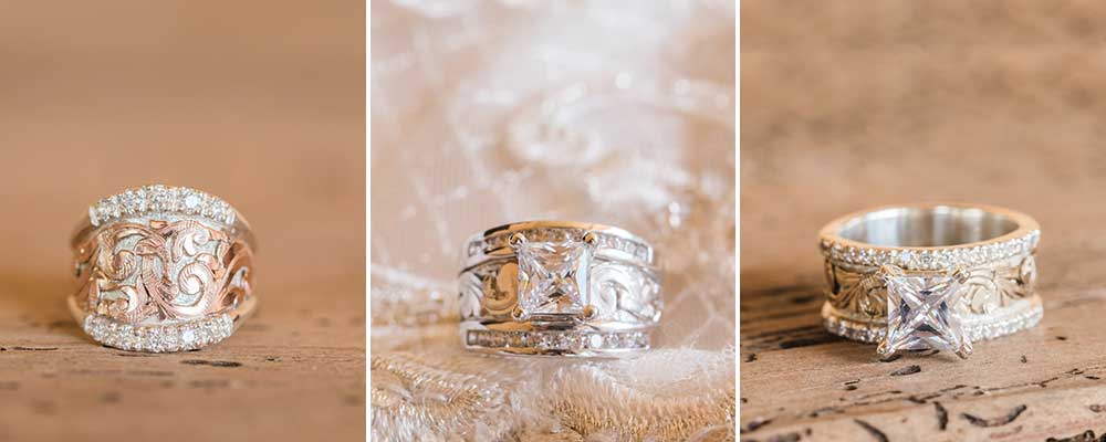 Rings featuring Crystal Clear Accents, Silver Scrolls, Rose Gold Scrolls