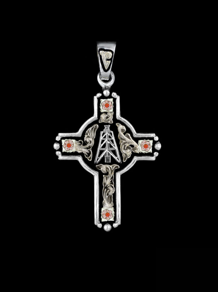 Sterling silver custom pendant with oil derrick customize your scrolls, background and stones