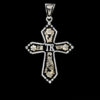Yellow Gold Scrolls, Yellow Gold Flowers, Silver Lettering on Black Background w/ Crystal Clear Accents Custom Cross Pendant