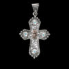 Custom Tall Cross Pendant featuring vintage engraved scrolls, blue topaz cz stones and yellow gold brand