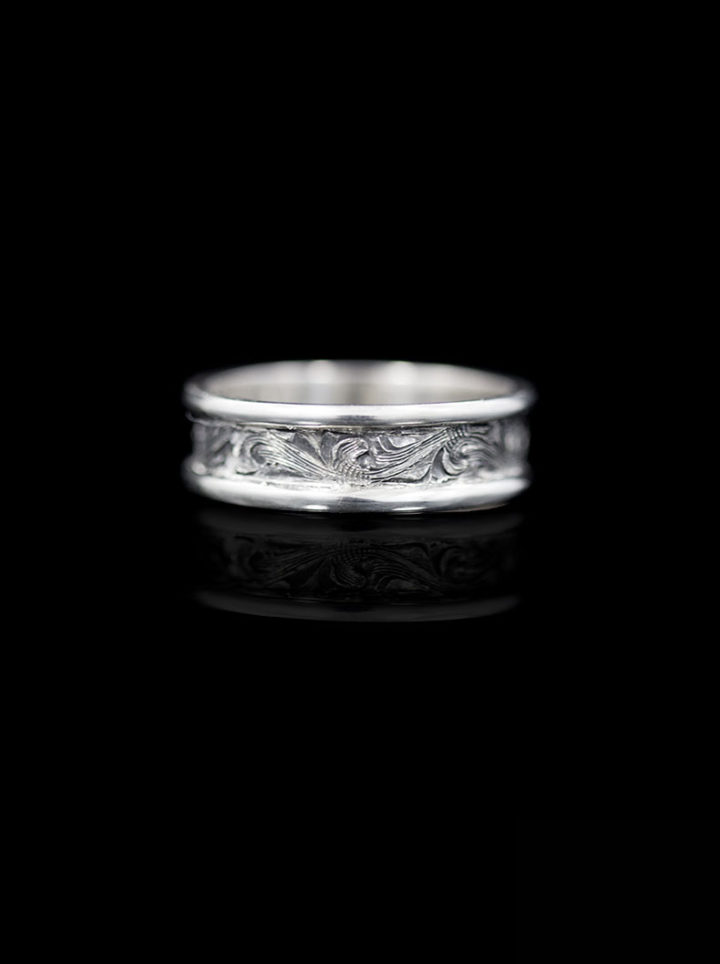 Custom Silver Engraved Band w/ 1/2 in round edge